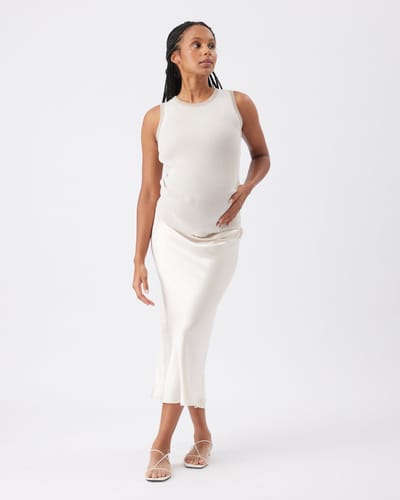 Ripe Maternity Crystal Satin Skirt Oyster