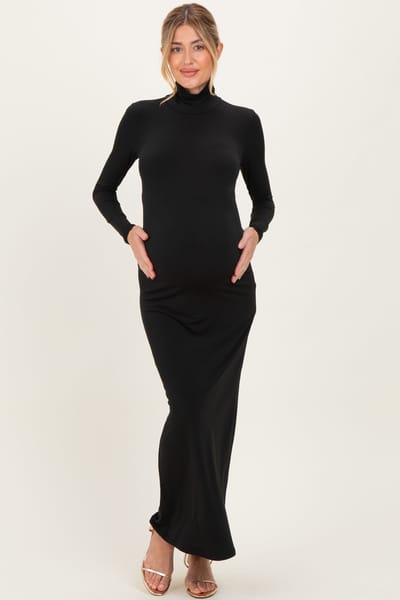 Hyfve Black Turtleneck Long Sleeve Maternity Maxi Dress