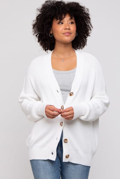 Miracle White Basic Ribbed Cardigan Sweater