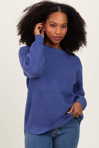 Zenana Outfitters Periwinkle Waffle Knit Rounded Hem Sweater