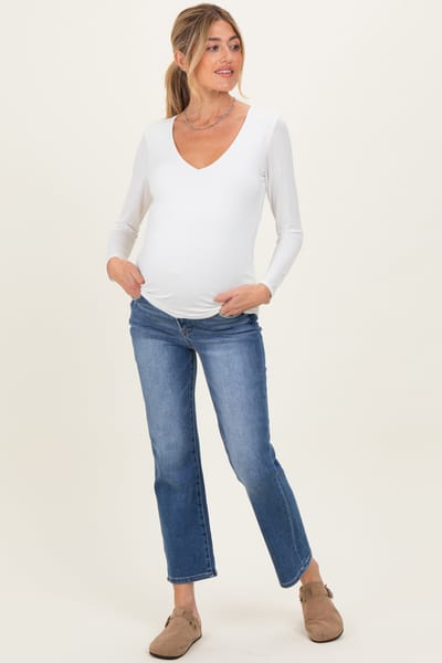 Risen Jeans Blue Medium Wash Ankle Straight Leg Maternity Jeans