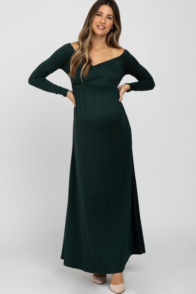 PinkBlush Forest Green Wrap Front Empire Waist Maternity Maxi Dress