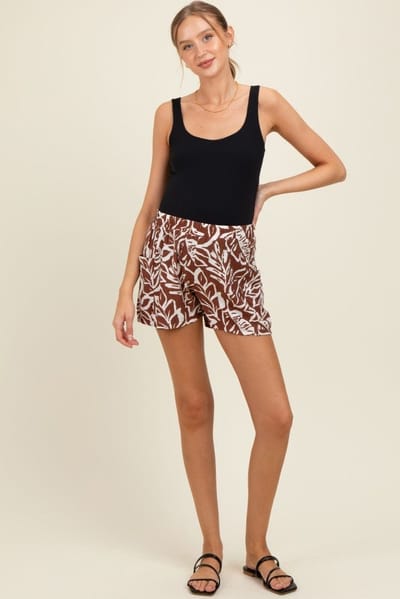 PinkBlush Brown Floral Side Pocket Maternity Shorts