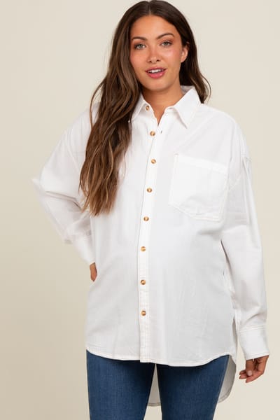 PinkBlush Off White Chambray Button Down Maternity Top