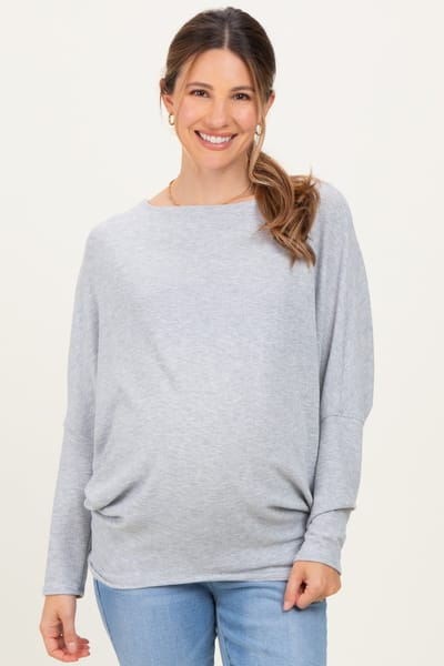 Charlotte Avery Heather Grey Ribbed Maternity Dolman Top