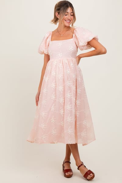 Endless Blu Pink Textured Maternity Midi Dress