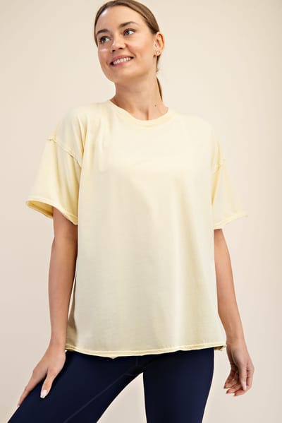 Rae Mode Yellow Boxy Raw Edge Short Sleeve Tee