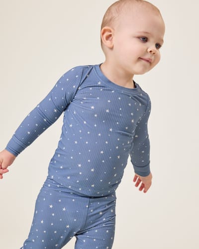 Storq Ribbed Bamboo Baby Two-Piece Pajama Set | Blue Stars