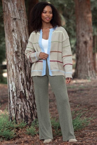 Hyfve Olive Brushed Knit Flare Leg Pants