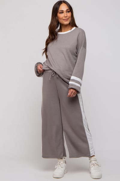 Lovely Melody Grey Striped Long Sleeve Maternity Set