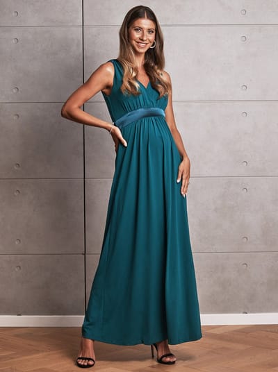 Angel Maternity Carla Maternity Evening Dress with easy Nursing Opening in Teal Green