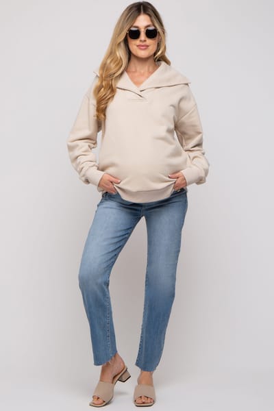 PinkBlush Light Blue Raw Hem Straight Maternity Jeans