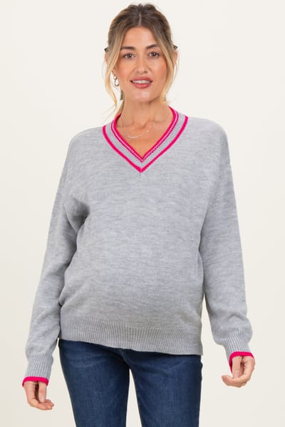 Jodifl Heather Grey Contrast Detail V-Neck Maternity Sweater