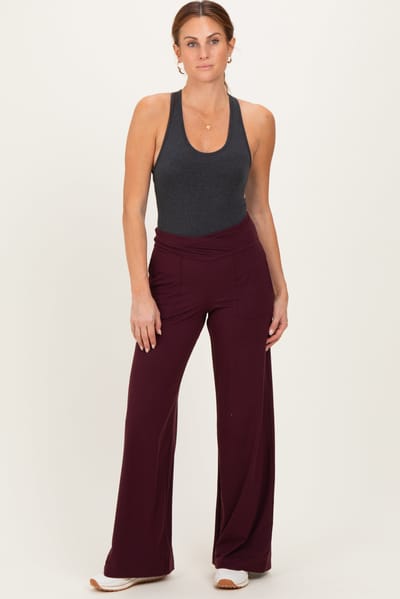 Rae Mode Wine Crossover Waist Active Wide Leg Pant