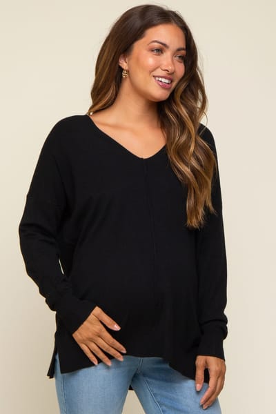 PinkBlush Black Long Sleeve Side Slit Maternity Sweater