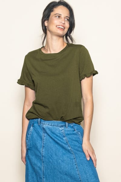 Elloh Olive Ruffle Trim Short Sleeve T-Shirt