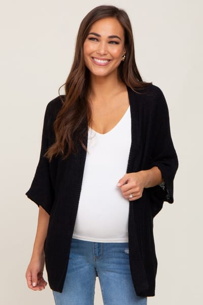 Eesome Black Dolman Short Sleeve Maternity Cardigan