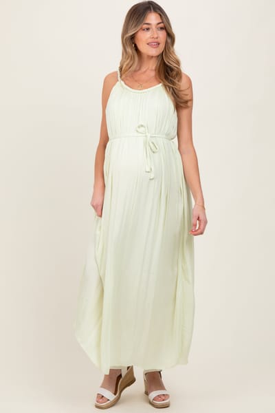 PinkBlush Light Mint Braided Neckline Maternity Maxi Dress