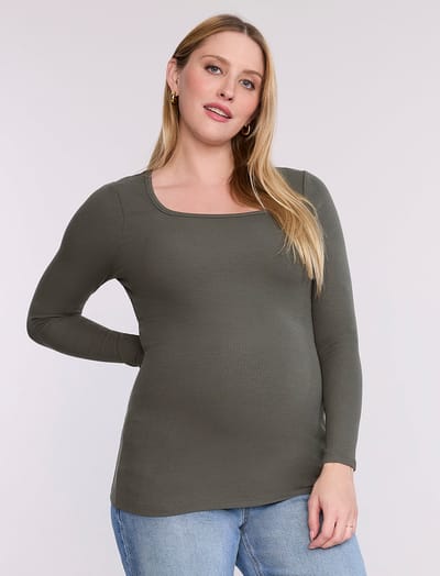 Motherhood Maternity Long Sleeve Rib Knit Square Neck Tee