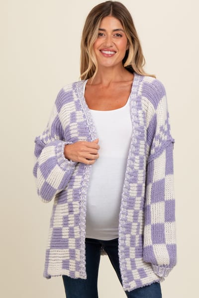 BiBi Lavender Mixed Check Pattern Chunky Maternity Cardigan