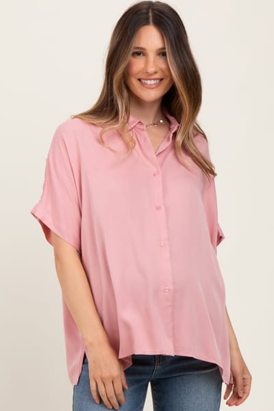 PinkBlush Light Pink Dolman Sleeve Button Down Maternity Blouse