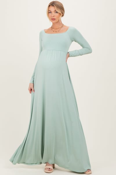 Rhea + Thea PinkBlush Sage Off Shoulder Maternity Maxi Dress