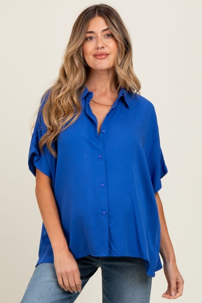 PinkBlush Royal Blue Dolman Sleeve Button Down Maternity Blouse