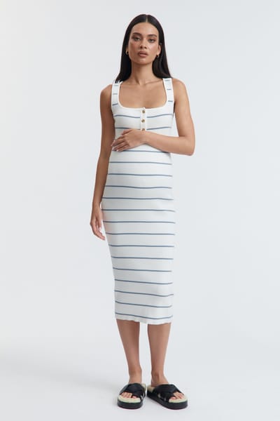 Legoe Heritage Taormina Midi Dress (Ivory/Suede Blue) - FINAL SALE