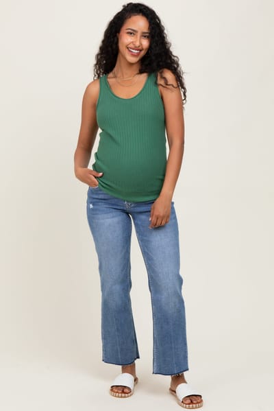 PinkBlush Blue High Rise Raw Hem Ankle Straight Maternity Jeans