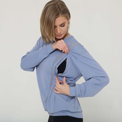 Milk & Baby Ivy Mesh Long Sleeve Nursing Top | Pitch Blue