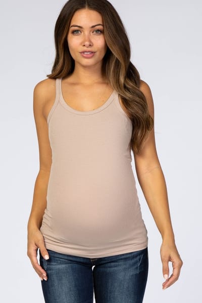 La Miel Taupe Ribbed Maternity Tank Top