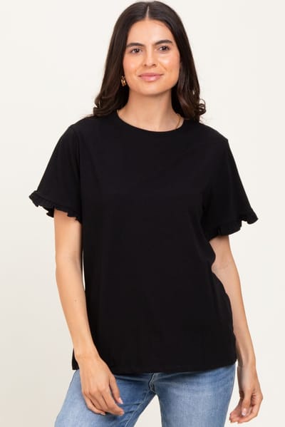 Elloh Black Ruffle Trim Short Sleeve T-Shirt