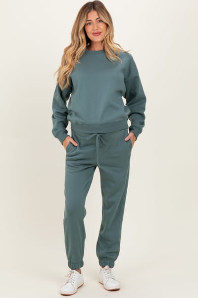 PinkBlush Jade Fleece Long Sleeve Maternity Pullover & Jogger Set
