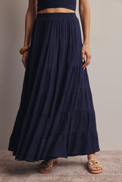 Listicle Navy Tiered Maxi Skirt