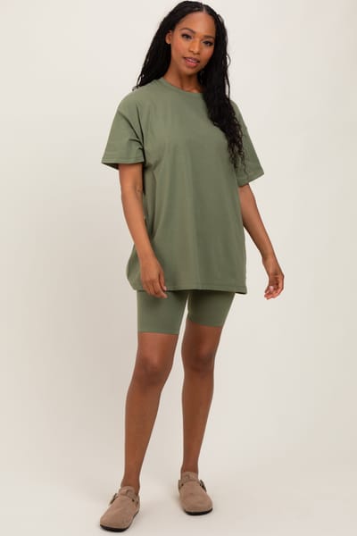 Rhea + Thea Light Olive Biker Shorts Set