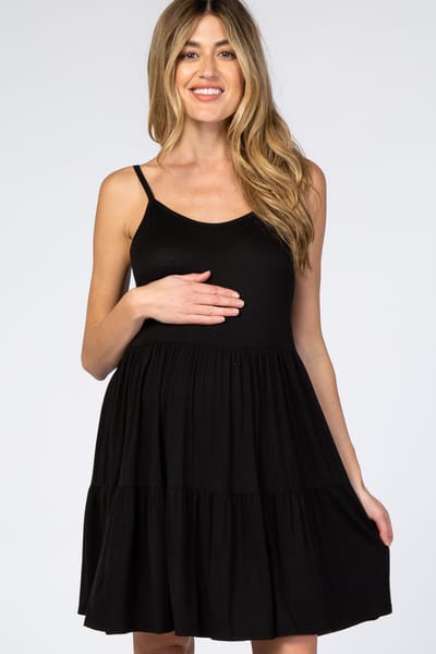 PinkBlush Black Tiered Maternity Tank Dress