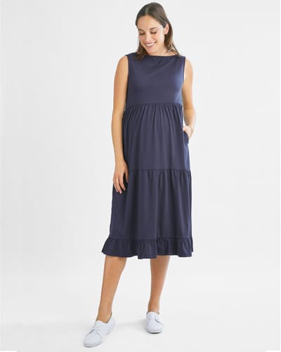 Angel Maternity La Belle Maternity Cotton Dress In Navy