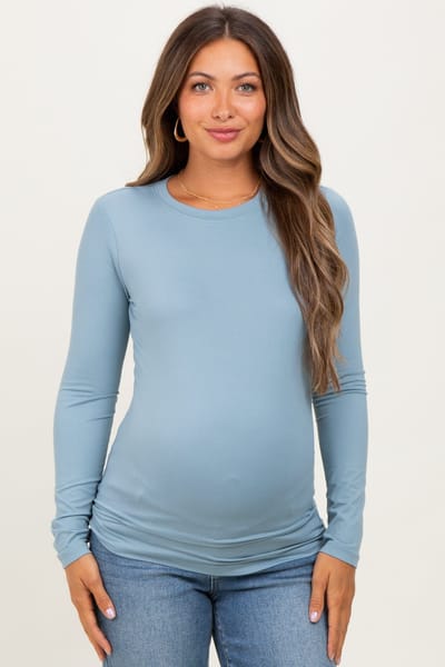 PinkBlush Blue Grey Basic Long Sleeve Maternity Top