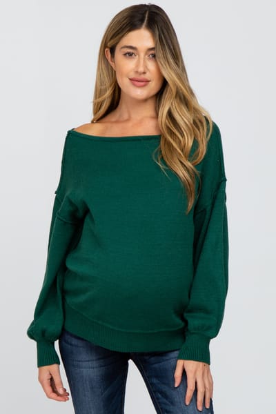 Miracle Emerald Green Boat Neck Bubble Sleeve Maternity Sweater