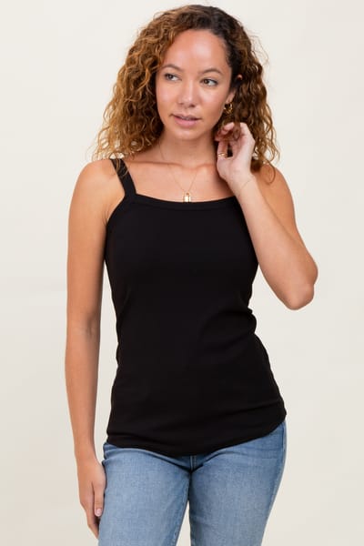 Hello Miz Black Ribbed Sleeveless Tank Top
