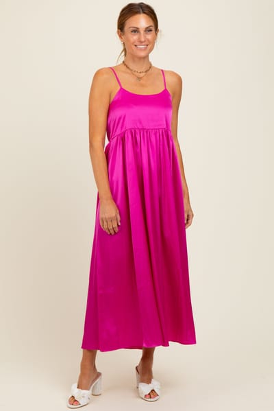 Lara Fuchsia Satin Sleeveless Tie-Back Midi Dress