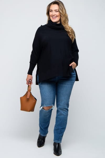 PinkBlush Blue Distressed Knee Skinny Maternity Plus Jeans