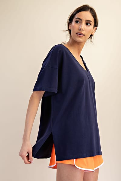 Rae Mode Navy Oversized Reversible V-Neck Tee