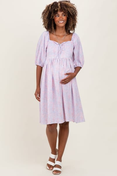 PinkBlush Lavender Floral Front Tie Maternity Dress
