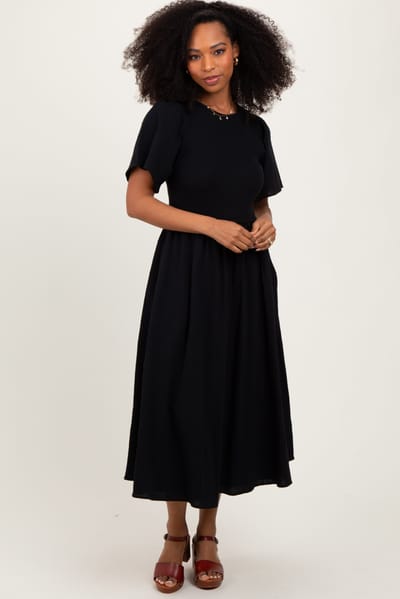 In February Black Ribbed Knit Contrast Top Midi Dress