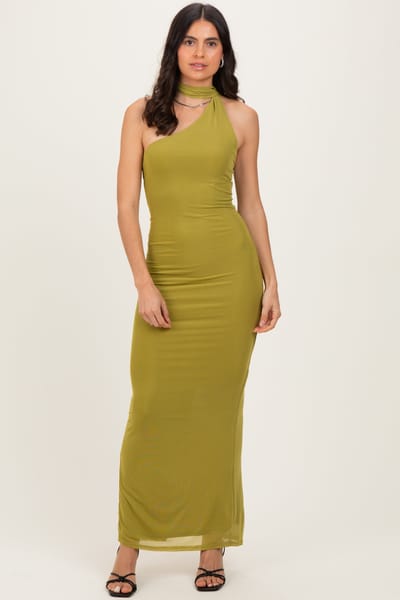 Nabae Clothing Moss Mesh Overlay Halter Maxi Dress