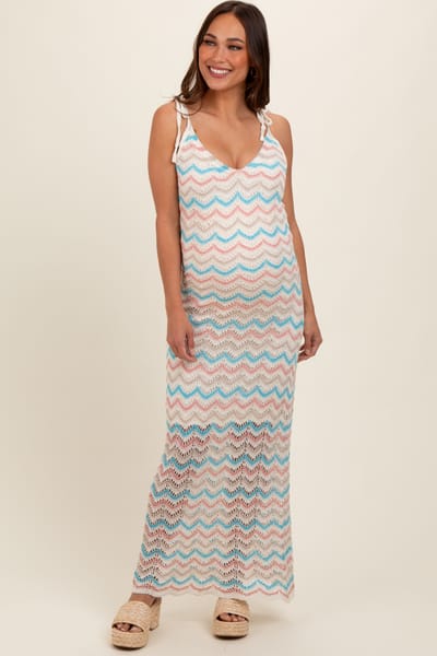 Wishlist Cream Chevron Crochet Shoulder Tie Maternity Midi Dress