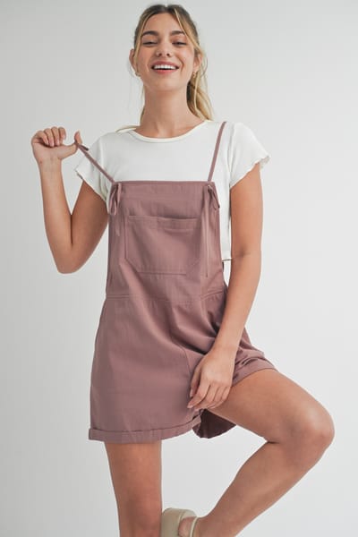 MIOU MUSE Mauve Front Pocket Short Overalls