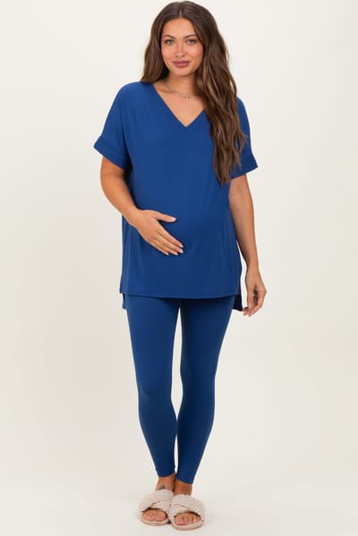 PinkBlush Navy Oversized V-Neck Tee Legging Maternity Lounge Set