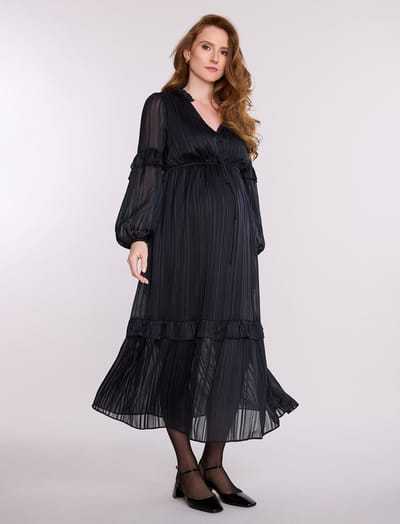 Motherhood Maternity Long Sleeve Tiered Maxi Dress with Drawstring